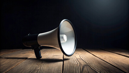 megaphone announcement concept, loudspeaker marketing tool, public announcement device, communication equipment image, promotion advertising concept, voice amplification tool, announcement megaphone p