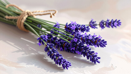 Elegant fresh lavender bouquet tied with twine adds a touch of nature's beauty and calming scent