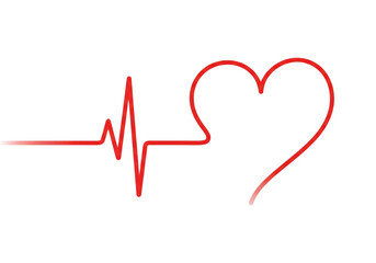 Minimal Red ECG Line Forming a Heart Shape, Isolated on Transparent Background