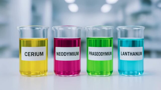 Rare earth elements cerium neodymium praseodymium lanthanum liquid chemical essential materials for modern industry technology innovation laboratory