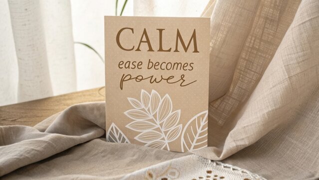 Inspirational quote card with calm message featuring nature-inspired design on soft fabric background