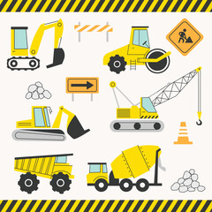 CONSTRUCTION SITE vehicles icon symbol illustration cute drawing collection bundle sign kiddy clean flat editable vector graphic element stickers