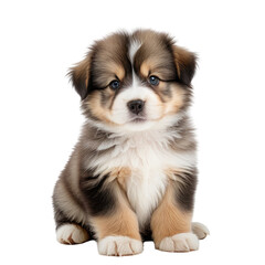 Fototapeta premium Fluffy, adorable puppy sitting, looking directly at the viewer with big eyes