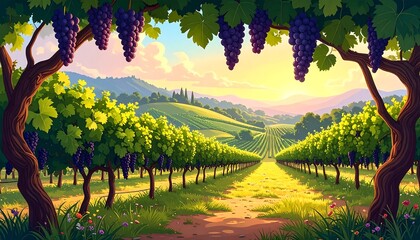 Vineyard landscape at sunrise
