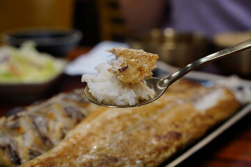 Korean Grilled Hairtail Fish (Galchi) Served on White Rice