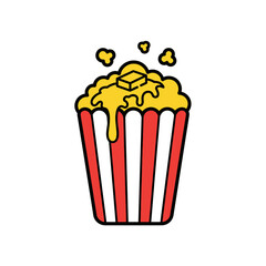 Delicious Popcorn with Melted Butter in Striped Container.