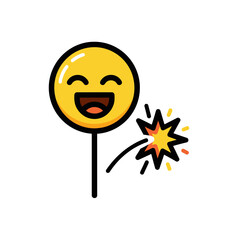 Joyful Laughing Emoji on a Stick with Celebration Spark.