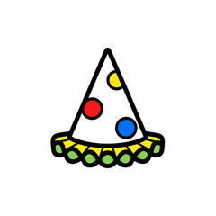 Colorful Party Hat with Polka Dots and Ruffled Brim Illustration.