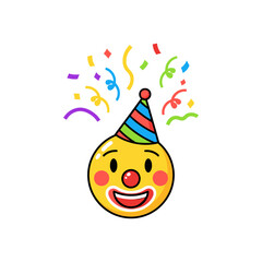 Happy Clown Emoji with Party Hat and Confetti Celebration.