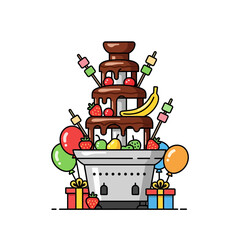 Chocolate Fountain with Fruits and Party Decorations.