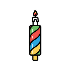 Colorful birthday candle with a burning flame, perfect for celebrations and parties.
