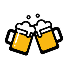 Two beer mugs clinking together in a celebratory toast.