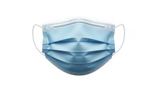 Blue surgical face mask isolated on transparent background for virus protection