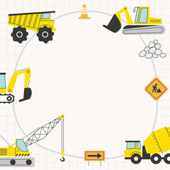 CONSTRUCTION SITE blank frame decorative element illustration building kiddy theme poster card announcement background