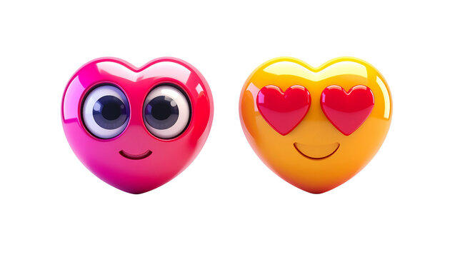 Romantic Heart Eyes Emoji Collection with Fun and Joyful Expressions Isolated on Transparent Background