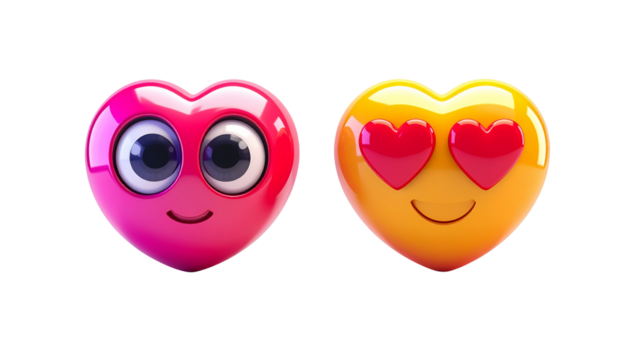 Romantic Heart Eyes Emoji Collection with Fun and Joyful Expressions Isolated on Transparent Background
