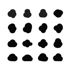 Set of sixteen abstract organic black shapes on a white background in a grid formation