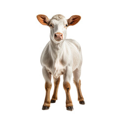 Calf Front view, white fur, tan patches, black background