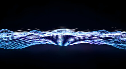 Dynamic abstract digital waveform pulsates with vibrant blue and purple light against a dark, sleek background perfect for tech innovation