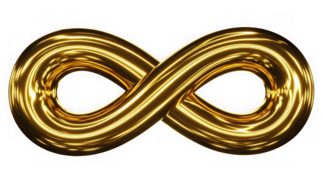 Golden infinity symbol isolated on transparent background for endless concept - Powered by Adobe