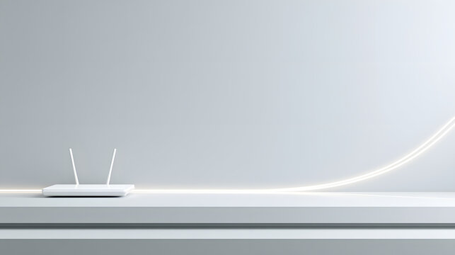 a modern wireless router setup on a minimalist shelf