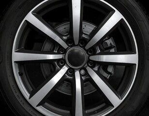 Obraz premium Close-up view of a car wheel, showing the rim and tire detail