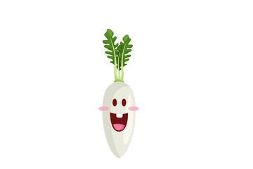 Delightful Daikon Radish Character with Joyful Expression Featuring Fresh Green Leaves on a Transparent Background