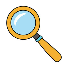 A magnifying glass with a clear round lens and sturdy handle, used to enlarge small details for close inspection, reading fine print, or exploring tiny objects up close.
