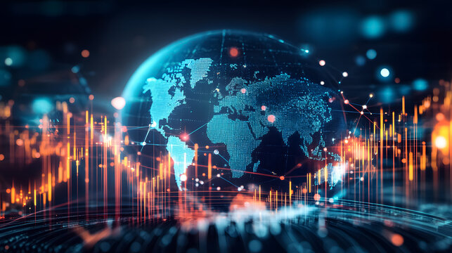 A digital stock market chart illustrating global business growth, financial success, investment strategy, and economic data.