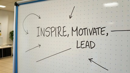 Inspirational Whiteboard with Words Inspire, Motivate, Lead, and Arrows Creating a Dynamic Team Environment