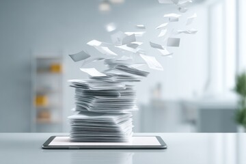 Flying papers above tablet