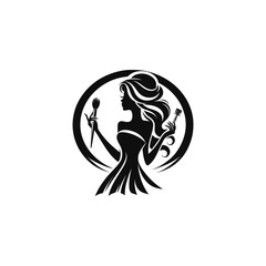 Elegant Woman with Makeup Brush and Comb Silhouette beauty hair fashion style cosmetics salon hairstyle model design vector