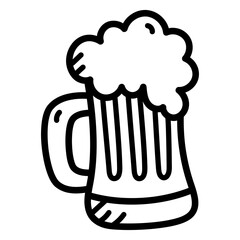 Doodle Style Outlined Beer Mug with Handle and Foamy Top Icon on Transparent Background