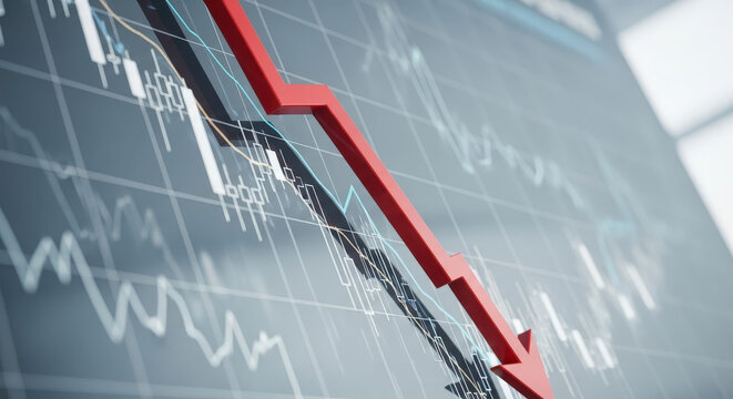 Red arrow pointing down on financial chart.