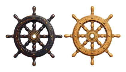 Classic nautical helm steering wheel isolated on transparent background
