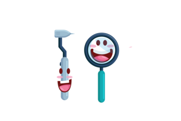 Dental Tools Caricatures with Teal Accents on Transparent Backdrop Smiling and Personified for Pediatric Dentistry Themes