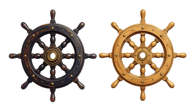 Classic nautical helm steering wheel isolated on transparent background