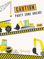 CONSTRUCTION SITE blank frame decorative element illustration building kiddy theme poster card announcement background