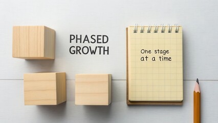 Phased Growth Concept with Wooden Blocks and Notepad for Project Planning and Strategy Development Imagery