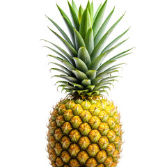 Fototapeta premium Pineapple Textured yellow fruit with green spiky leaves on dark background