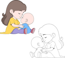 Mother Kissing Baby Cute Mothers Day Illustration