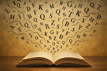 glowing letters float out of an open book