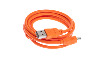 Fototapeta premium Vibrant orange USB cable isolated on transparent background