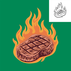 Illustration of Steak with Fire Flames