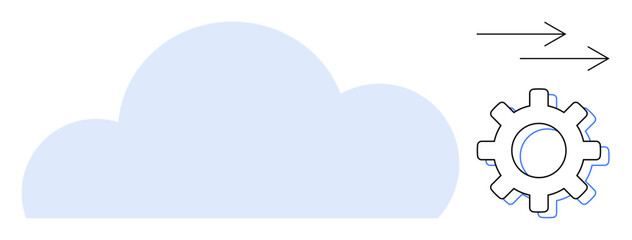 Large cloud with cogwheel and arrows symbolizing data flow, connectivity, and automation. Ideal for technology, cloud storage, IT infrastructure, data management, innovation, efficiency simple flat
