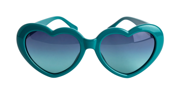 Trendy teal heart-shaped sunglasses isolated on transparent background - Powered by Adobe