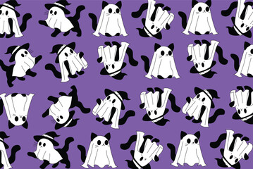 seamless pattern with fashion clothes and cats background