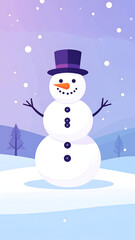 Fototapeta premium Charming Snowman Illustration in a Winter Wonderland Landscape.