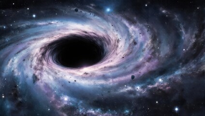 A swirling vortex of cosmic dust and light,  a black hole at the center, amidst a galaxy of stars