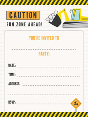 outer space 3CONSTRUCTION SITE invitation building theme illustration printable ready to use invite design for kids 
